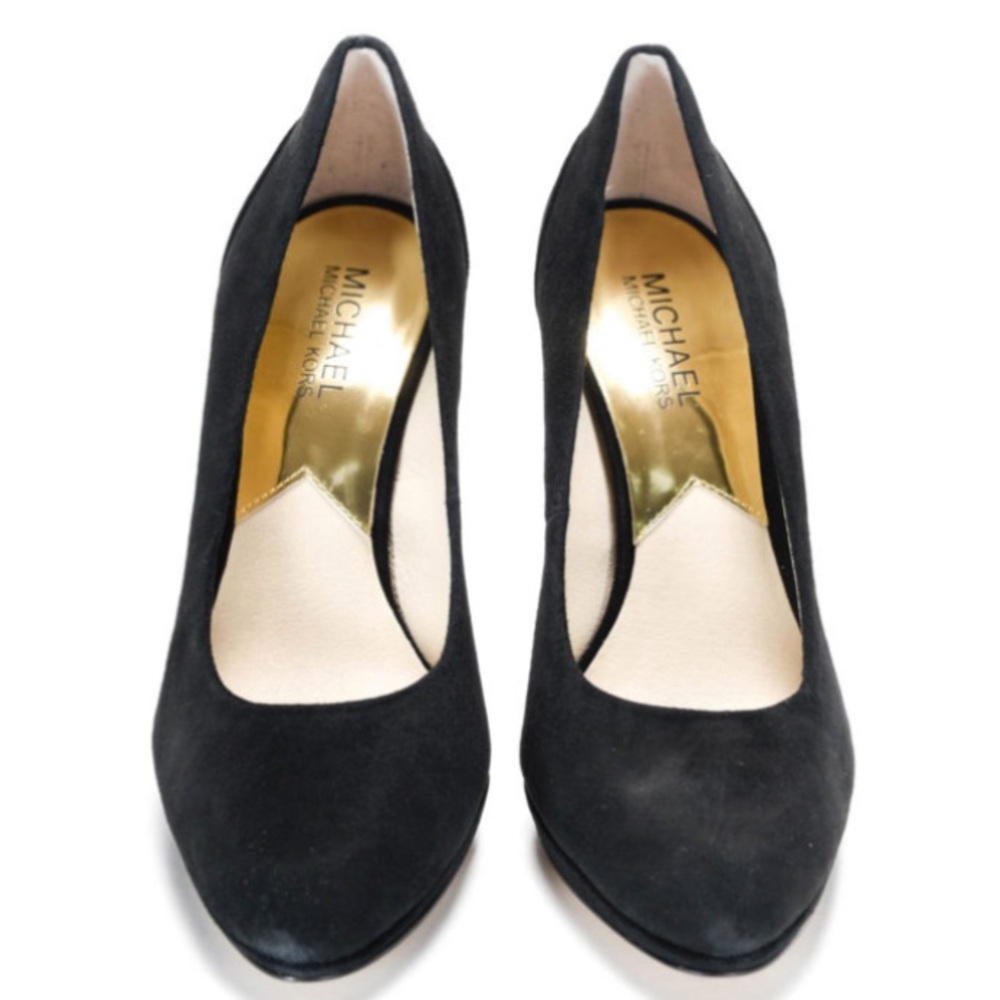 New Michael Kors Yasmine suede pumps Black gold cap logo on heels US 8 inbox⭐️⭐️ - Picture 3 of 17